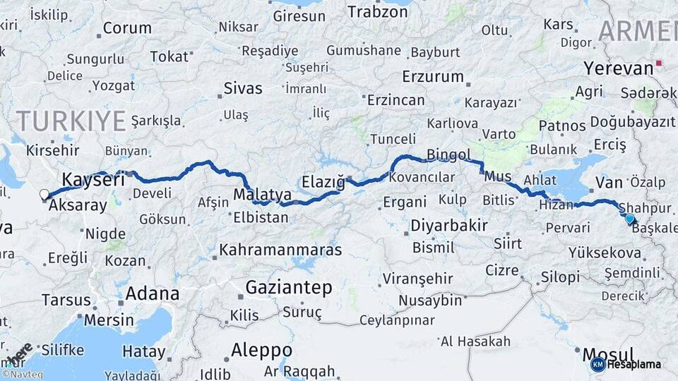 Van Başkale Aksaray Arası Kaç Km - Yol Haritası