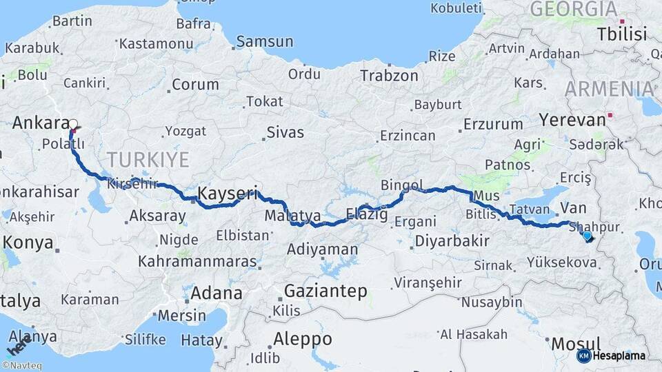 Van Başkale Ankara Arası Kaç Km - Yol Haritası