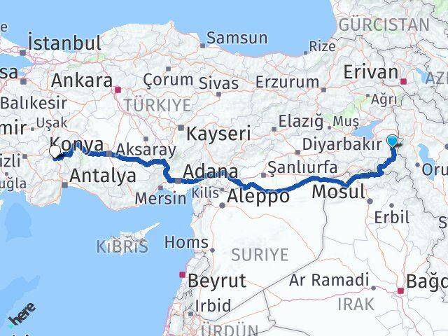 Van Başkale Burdur Arası Kaç Km - Yol Haritası