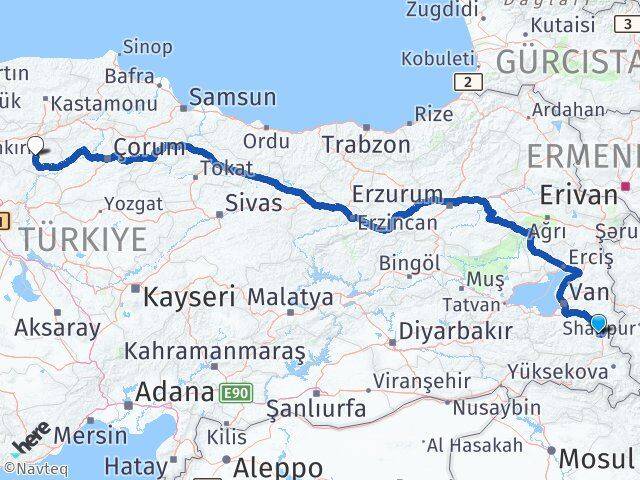 Van Başkale Çankırı Arası Kaç Km - Yol Haritası