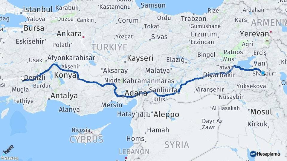 Van Başkale Denizli Arası Kaç Km - Yol Haritası