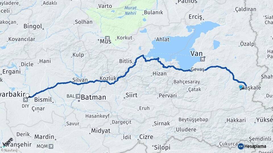 Van Başkale Diyarbakır Arası Kaç Km - Yol Haritası
