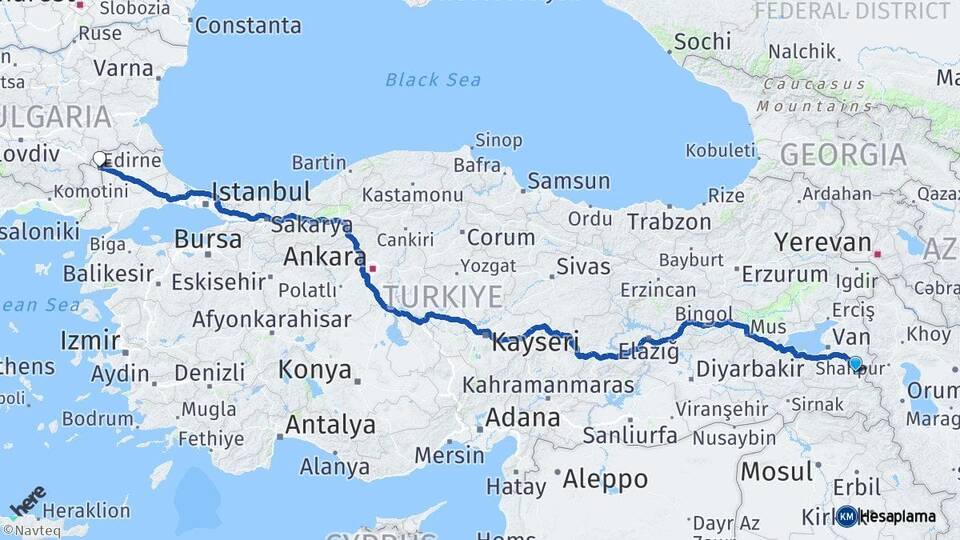 Van Başkale Edirne Arası Kaç Km - Yol Haritası