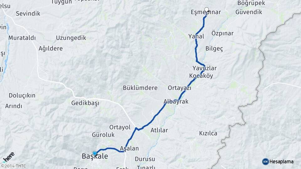 Van Başkale Eşmepınar Başkale Arası Kaç Km - Yol Haritası