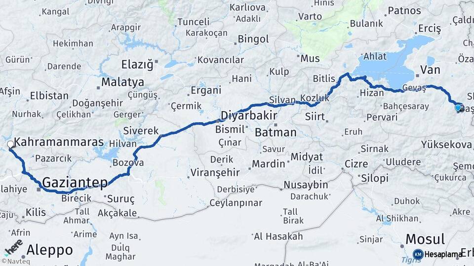 Van Başkale Kahramanmaraş Arası Kaç Km - Yol Haritası