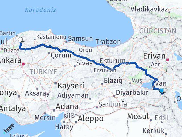 Van Başkale Karabük Arası Kaç Km - Yol Haritası