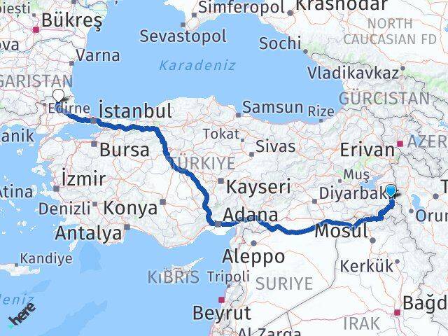 Van Başkale Kırklareli Arası Kaç Km - Yol Haritası