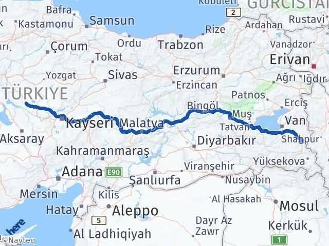 Van Başkale Kırşehir Arası Kaç Km - Yol Haritası