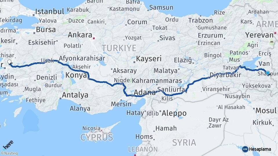 Van Başkale Manisa Arası Kaç Km - Yol Haritası