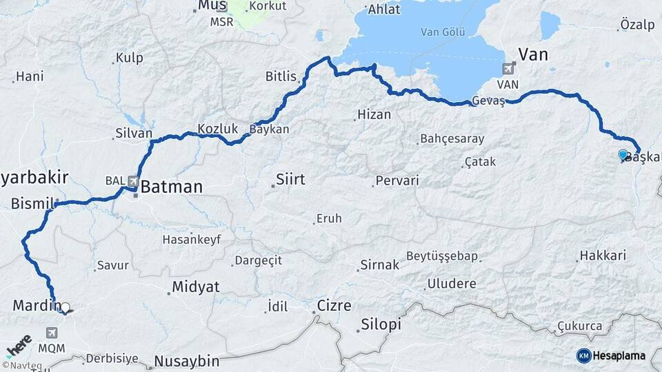 Van Başkale Mardin Arası Kaç Km - Yol Haritası