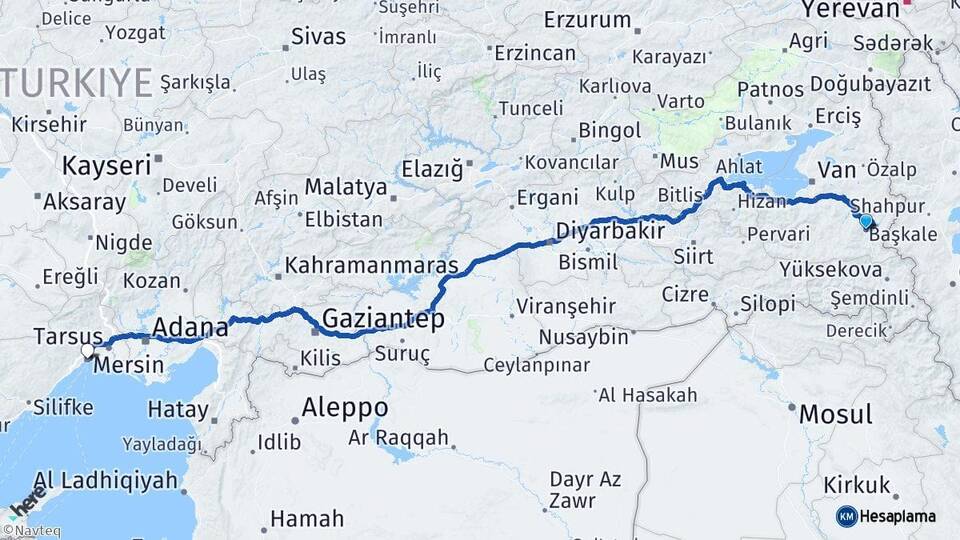 Van Başkale Mersin Arası Kaç Km - Yol Haritası