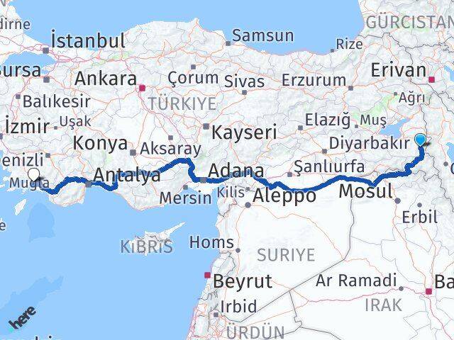 Van Başkale Muğla Arası Kaç Km - Yol Haritası