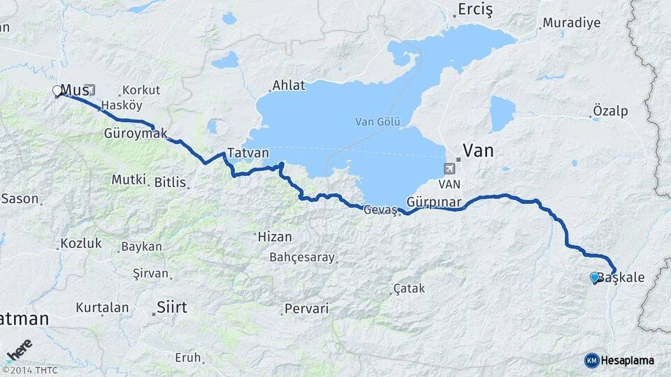 Van Başkale Muş Arası Kaç Km - Yol Haritası