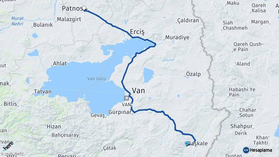 Van Başkale Patnos Ağrı Arası Kaç Km - Yol Haritası