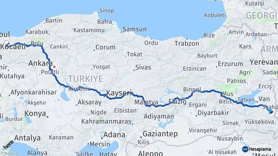 Van Başkale Sakarya Arası Kaç Km - Yol Haritası