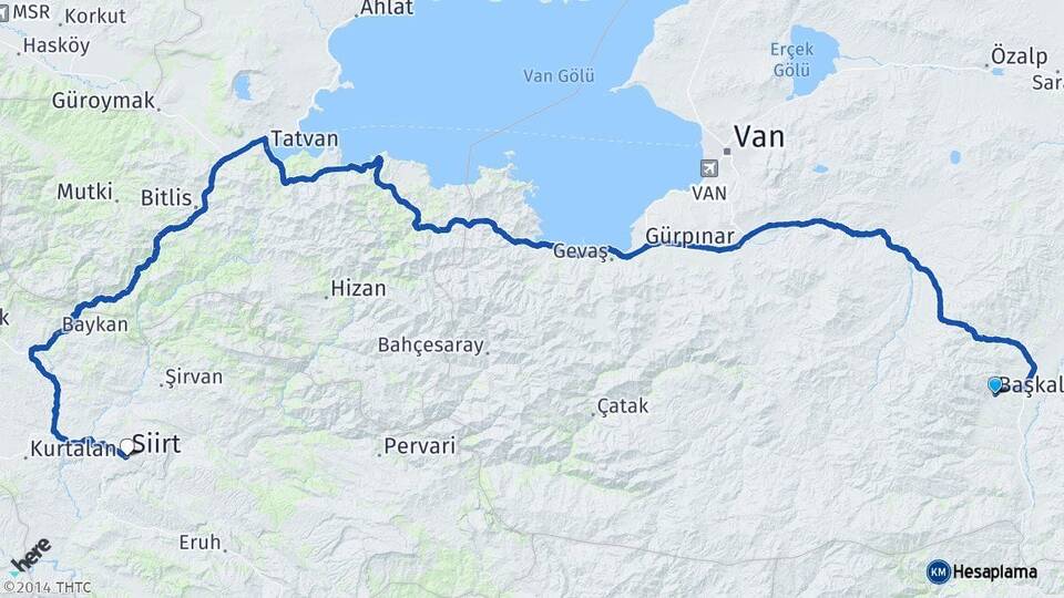 Van Başkale Siirt Arası Kaç Km - Yol Haritası