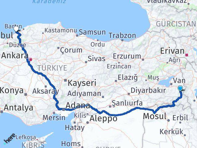 Van Başkale Zonguldak Arası Kaç Km - Yol Haritası