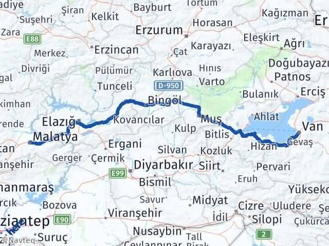 Van Battalgazi Malatya Arası Kaç Km - Yol Haritası