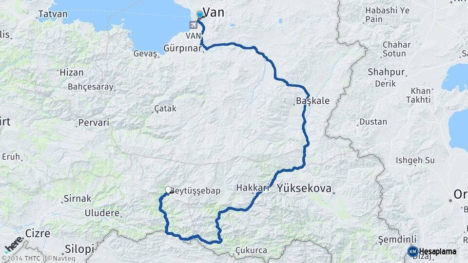 Van Beytüşşebap Şırnak Arası Kaç Km - Yol Haritası