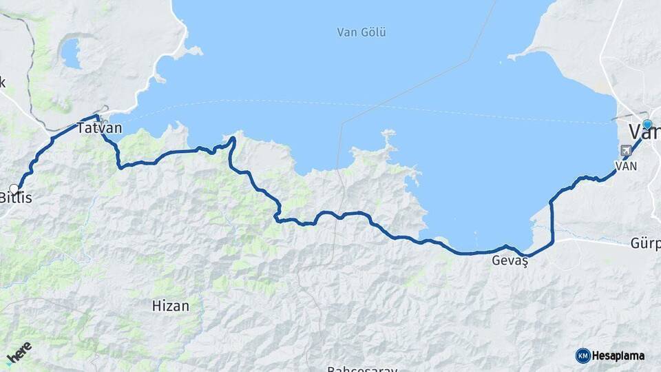 Van Bitlis Arası Kaç Km - Yol Haritası