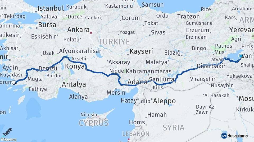 Van Bodrum Muğla Arası Kaç Km - Yol Haritası