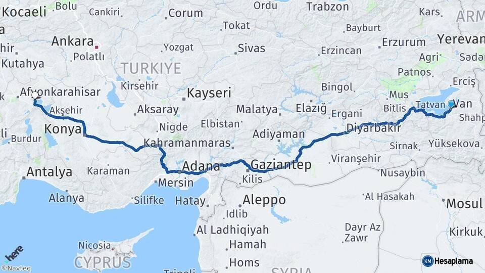 Van Bolvadin Afyonkarahisar Arası Kaç Km - Yol Haritası