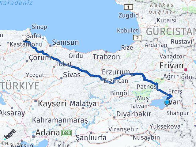 Van Boyabat Sinop Arası Kaç Km - Yol Haritası