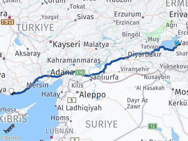 Van Bozyazı Mersin Arası Kaç Km - Yol Haritası