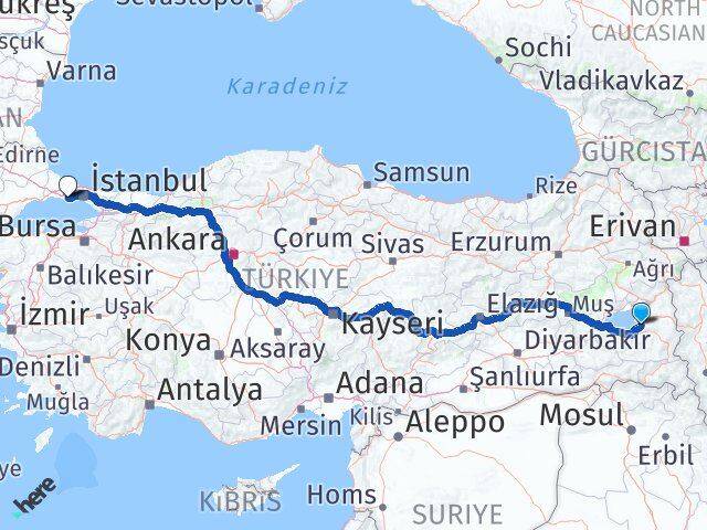 Van Büyükçekmece İstanbul Arası Kaç Km - Yol Haritası