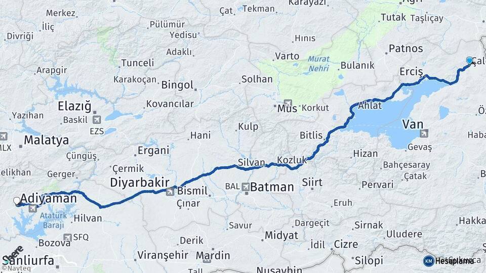 Çaldıran Adıyaman Arası Kaç Km - Yol Tarifi