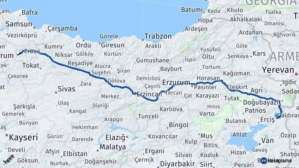 Çaldıran Amasya Arası Kaç Km - Yol Tarifi