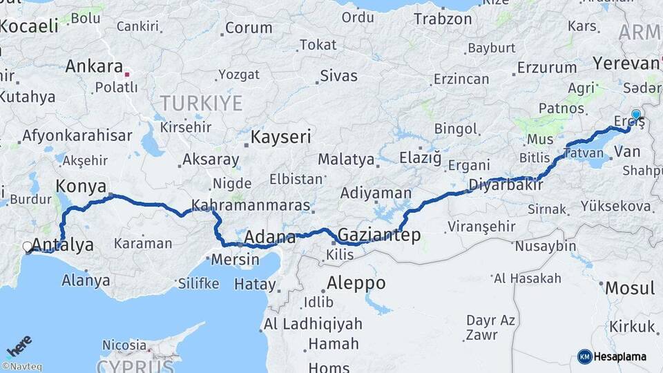Van Çaldıran Antalya Arası Kaç Km - Yol Haritası