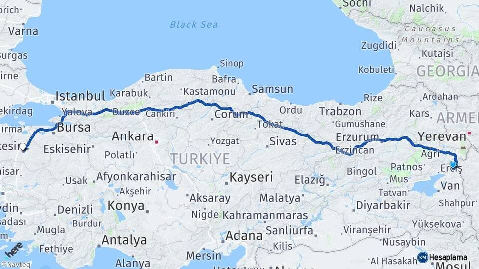 Van Çaldıran Balıkesir Arası Kaç Km - Yol Haritası