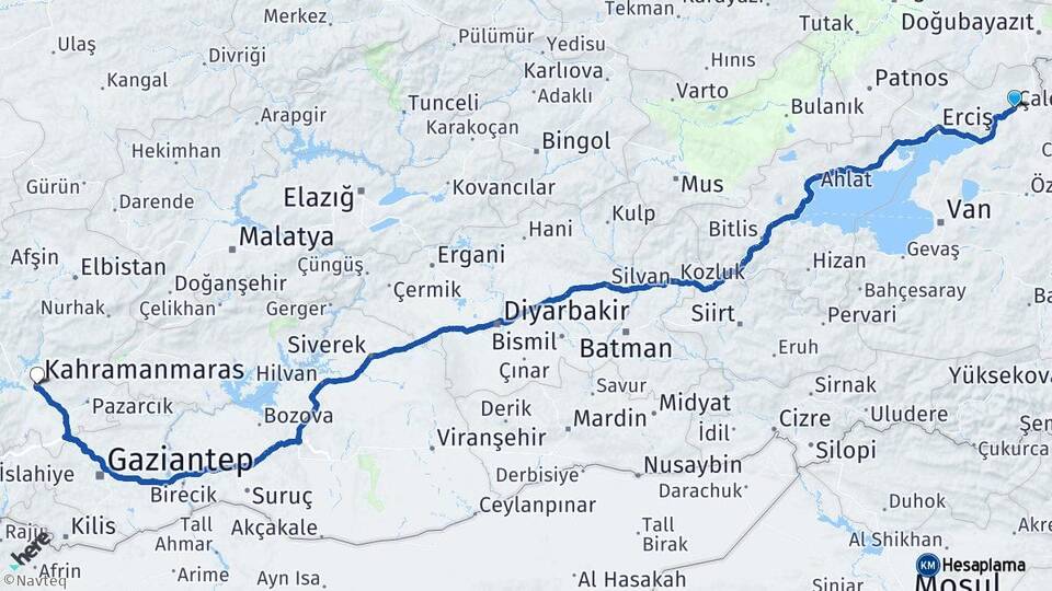 Van Çaldıran Kahramanmaraş Arası Kaç Km - Yol Haritası