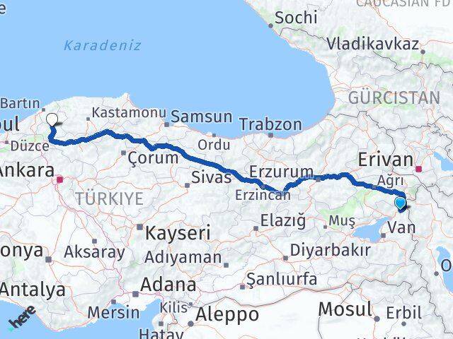 Van Çaldıran Karabük Arası Kaç Km - Yol Haritası
