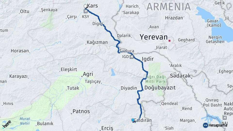Van Çaldıran Kars Arası Kaç Km - Yol Haritası