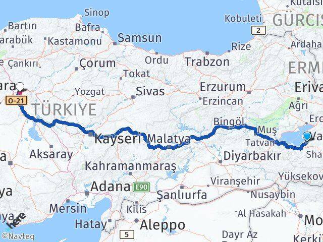 Van Çankaya Ankara Arası Kaç Km - Yol Haritası