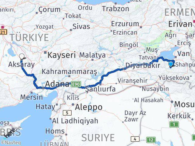 Van Çatak Aksaray Arası Kaç Km - Yol Haritası