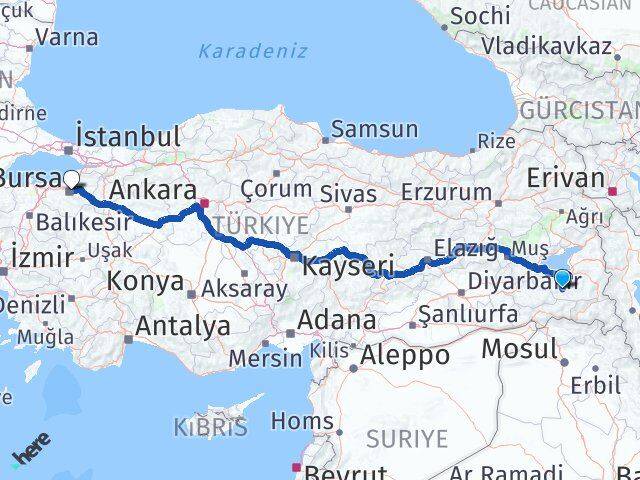 Van Çatak Bursa Arası Kaç Km - Yol Haritası