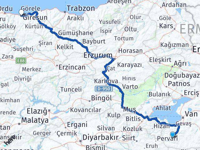 Çatak Giresun Arası Kaç Km - Yol Tarifi