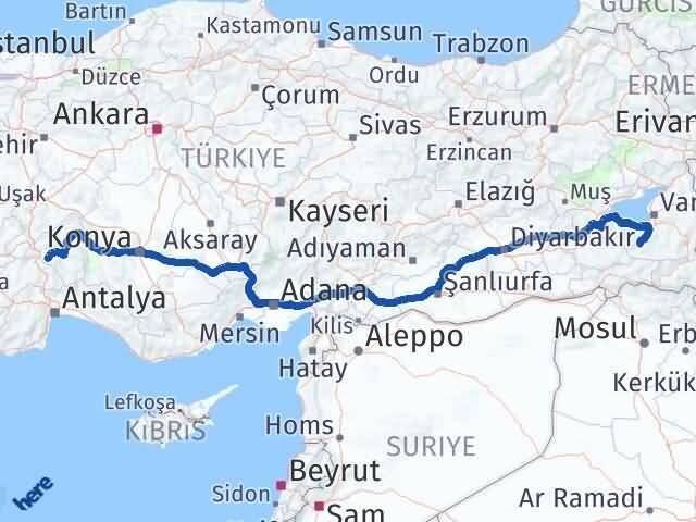 Van Çatak Isparta Arası Kaç Km - Yol Haritası