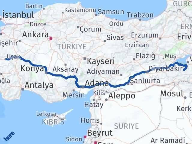 Van Çatak Uşak Arası Kaç Km - Yol Haritası