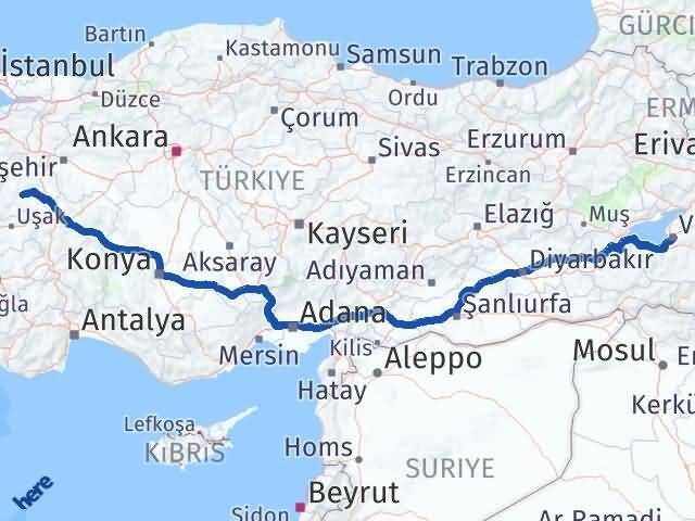 Van Çavdarhisar Kütahya Arası Kaç Km - Yol Haritası