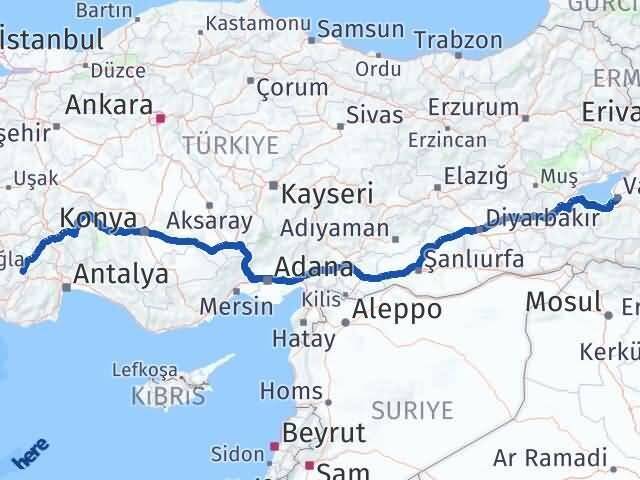 Van Çavdır Burdur Arası Kaç Km - Yol Haritası