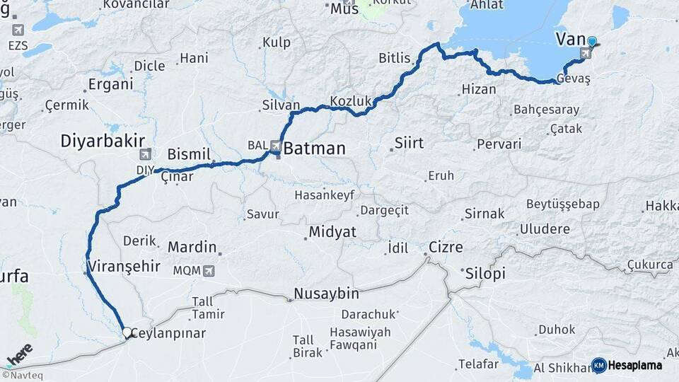 Van Ceylanpınar Şanlıurfa Arası Kaç Km - Yol Haritası