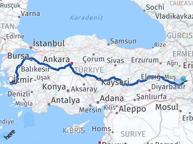 Van Çiğli İzmir Arası Kaç Km - Yol Haritası