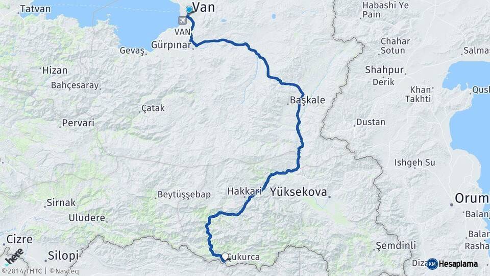 Van Çukurca Hakkari Arası Kaç Km - Yol Haritası