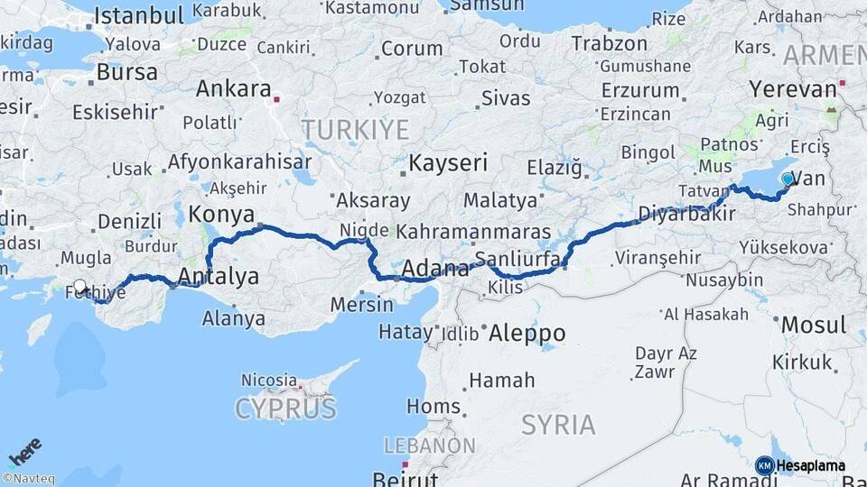 Van Dalaman Muğla Arası Kaç Km - Yol Haritası