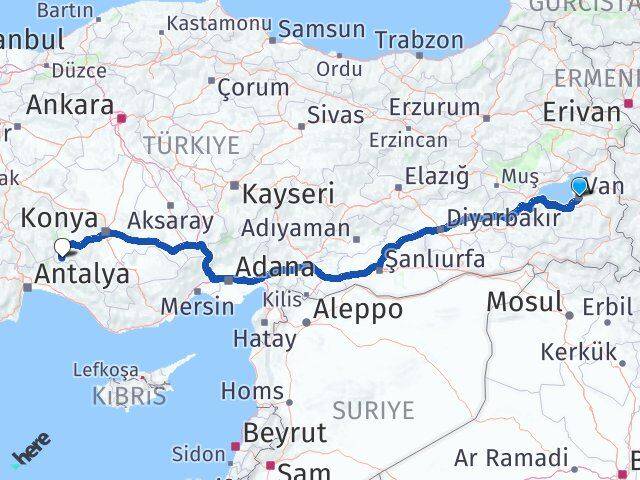 Van Derebucak Konya Arası Kaç Km - Yol Haritası