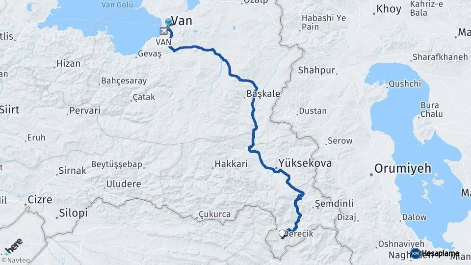 Van Derecik Hakkari Arası Kaç Km - Yol Haritası